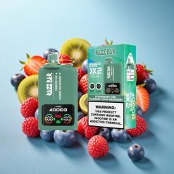 Razz Bar 40000 Puffs Power Screen Display 1.0Ω×2 Mesh Coil 650 Mah Type-C Jordbær Kiwi & Blåbær Sur Hindbær